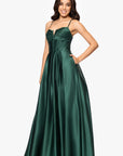 "Kaylin" Satin Spaghetti Strap V-Neck Floor Length Dress