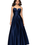 "Kaylin" Satin Spaghetti Strap V-Neck Floor Length Dress