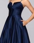 "Kaylin" Satin Spaghetti Strap V-Neck Floor Length Dress