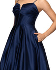 "Kaylin" Satin Spaghetti Strap V-Neck Floor Length Dress