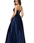 "Kaylin" Satin Spaghetti Strap V-Neck Floor Length Dress