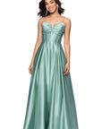 "Kaylin" Satin Spaghetti Strap V-Neck Floor Length Dress