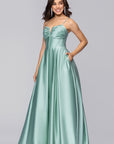 "Kaylin" Satin Spaghetti Strap V-Neck Floor Length Dress