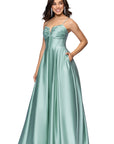 "Kaylin" Satin Spaghetti Strap V-Neck Floor Length Dress