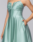 "Kaylin" Satin Spaghetti Strap V-Neck Floor Length Dress