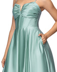 "Kaylin" Satin Spaghetti Strap V-Neck Floor Length Dress