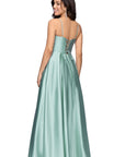 "Kaylin" Satin Spaghetti Strap V-Neck Floor Length Dress