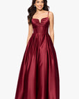 "Kaylin" Satin Spaghetti Strap V-Neck Floor Length Dress