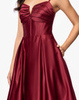 "Kaylin" Satin Spaghetti Strap V-Neck Floor Length Dress