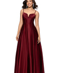 "Kaylin" Satin Spaghetti Strap V-Neck Floor Length Dress