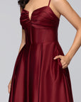 "Kaylin" Satin Spaghetti Strap V-Neck Floor Length Dress