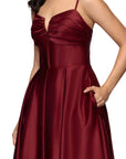 "Kaylin" Satin Spaghetti Strap V-Neck Floor Length Dress