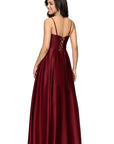 "Kaylin" Satin Spaghetti Strap V-Neck Floor Length Dress