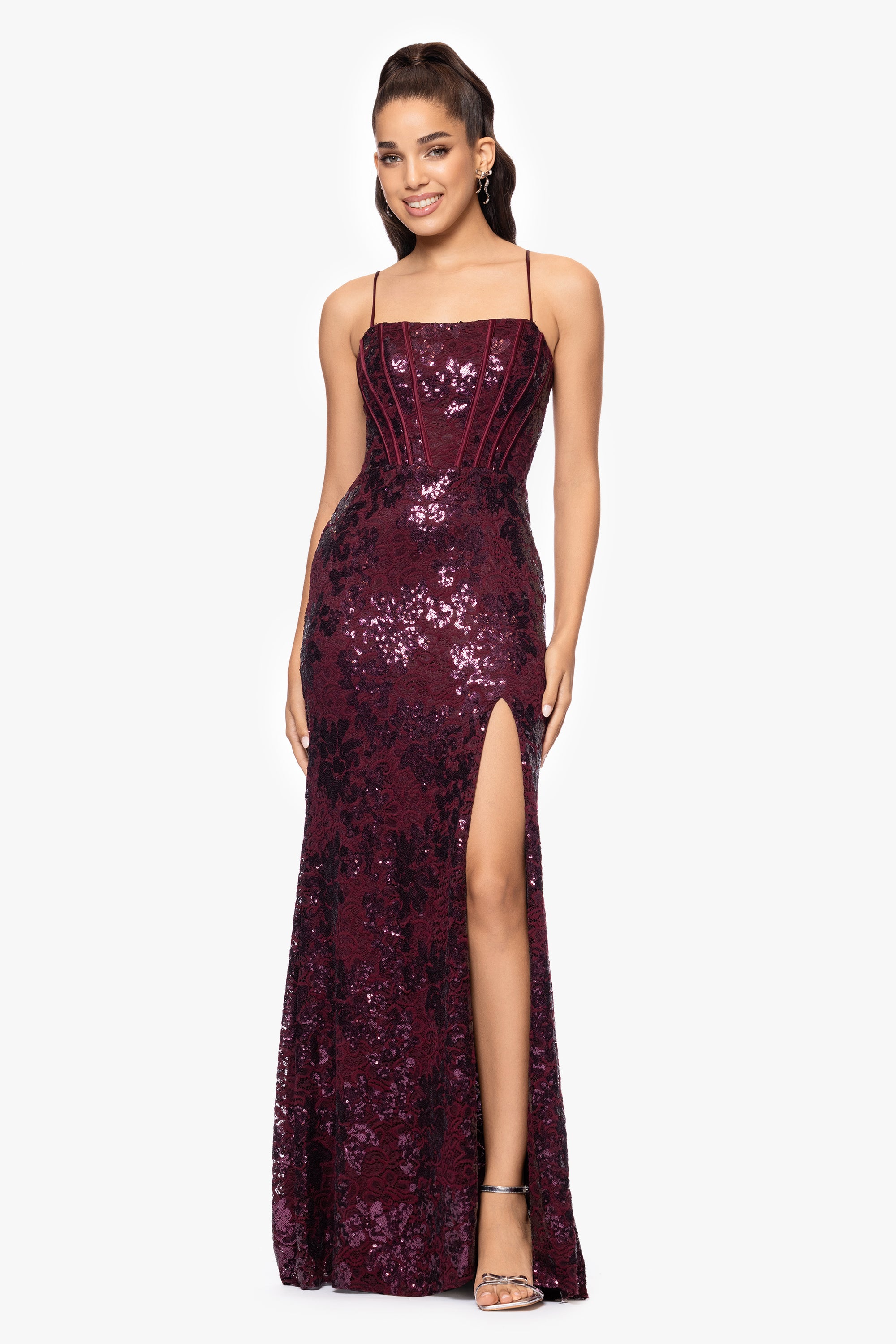 "Annie" Long Sequin Lace Corset Dress