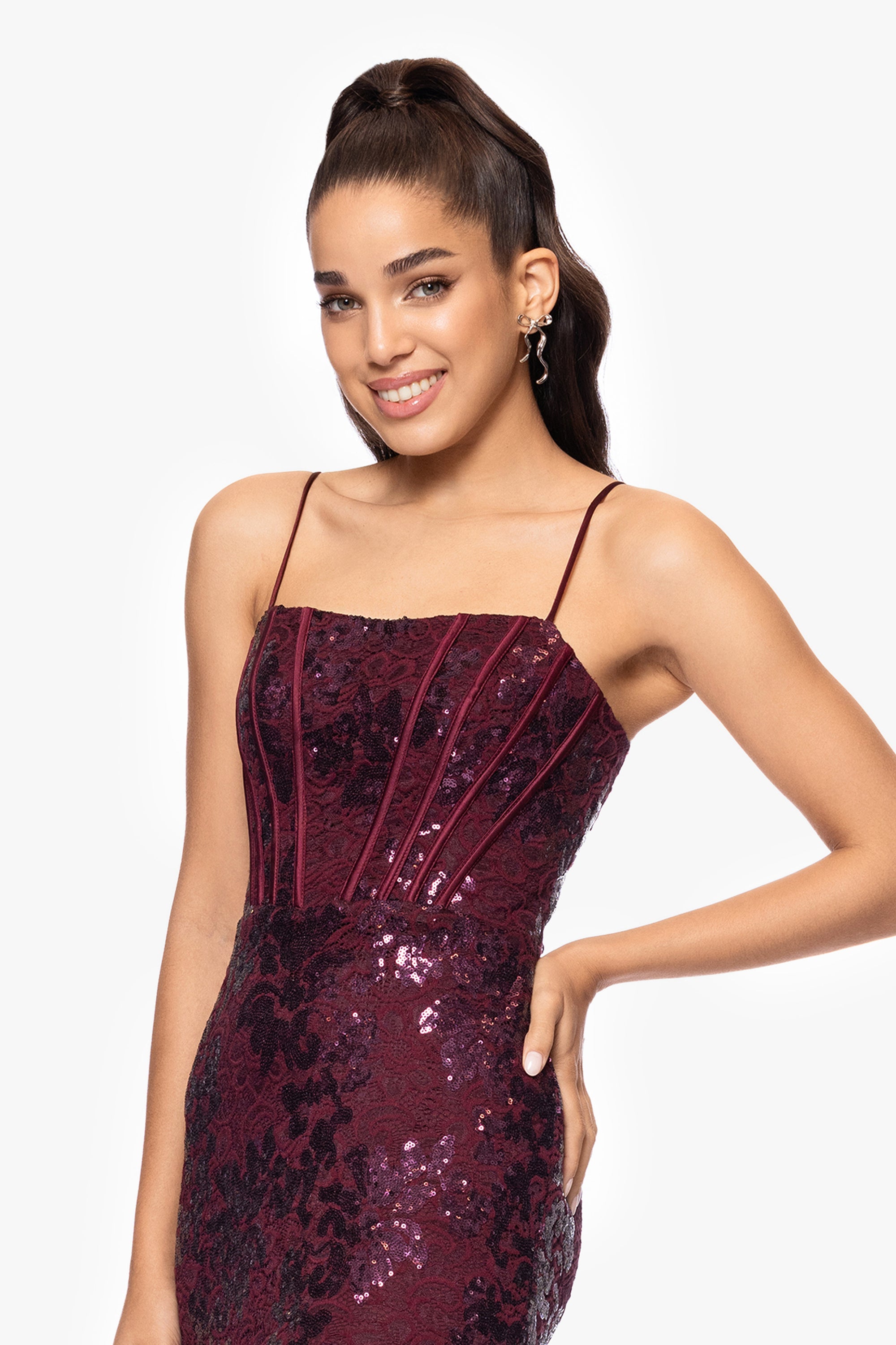 "Annie" Long Sequin Lace Corset Dress