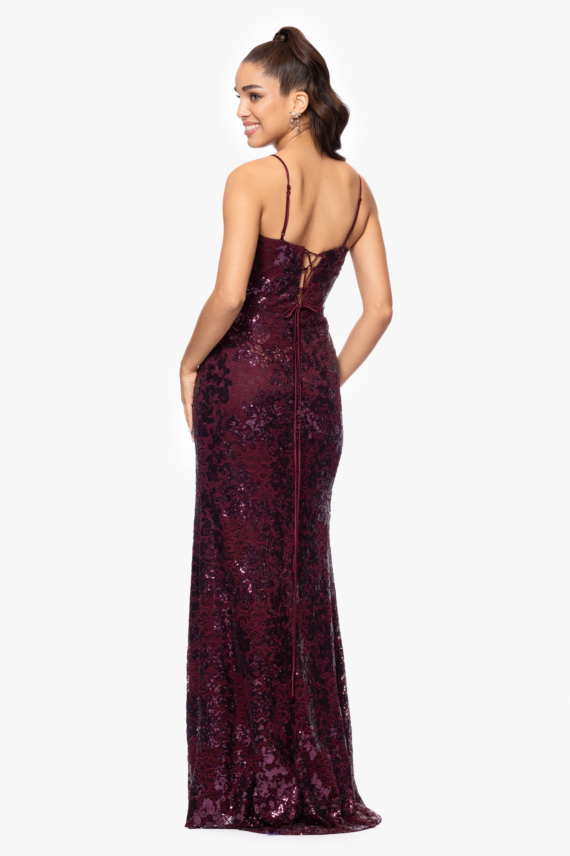 "Annie" Long Sequin Lace Corset Dress