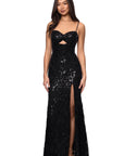 "Judy" Sequin Lace Keyhole Floor Length Dress