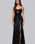 "Judy" Sequin Lace Keyhole Floor Length Dress