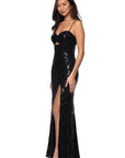 "Judy" Sequin Lace Keyhole Floor Length Dress