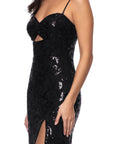 "Judy" Sequin Lace Keyhole Floor Length Dress