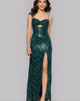 "Judy" Sequin Lace Keyhole Floor Length Dress