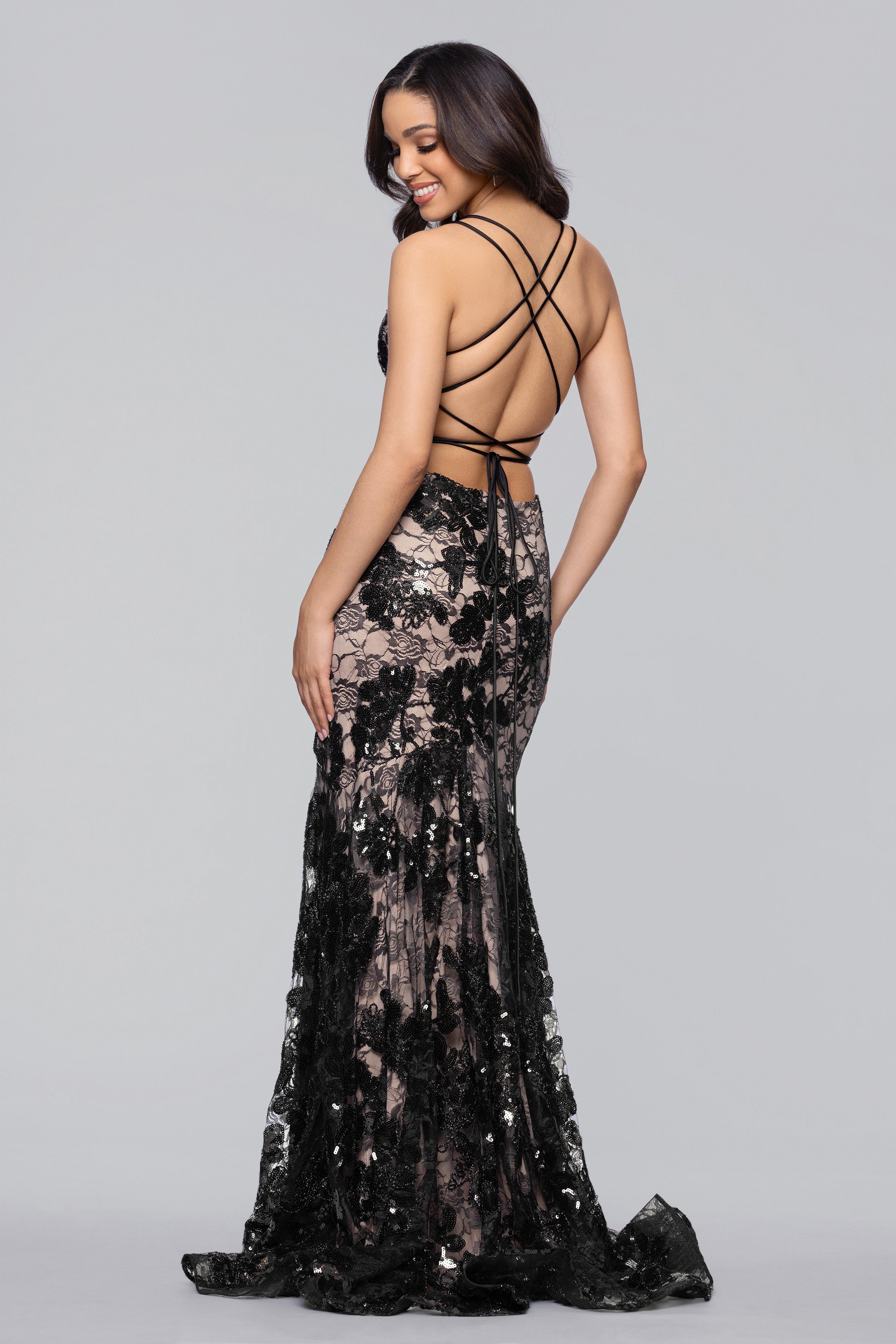 Debbie Long Sequin Corset Trumpet Gown Black/Nude / 15 Debbie Long Sequin Corset Trumpet Gown Black/Nude / 15