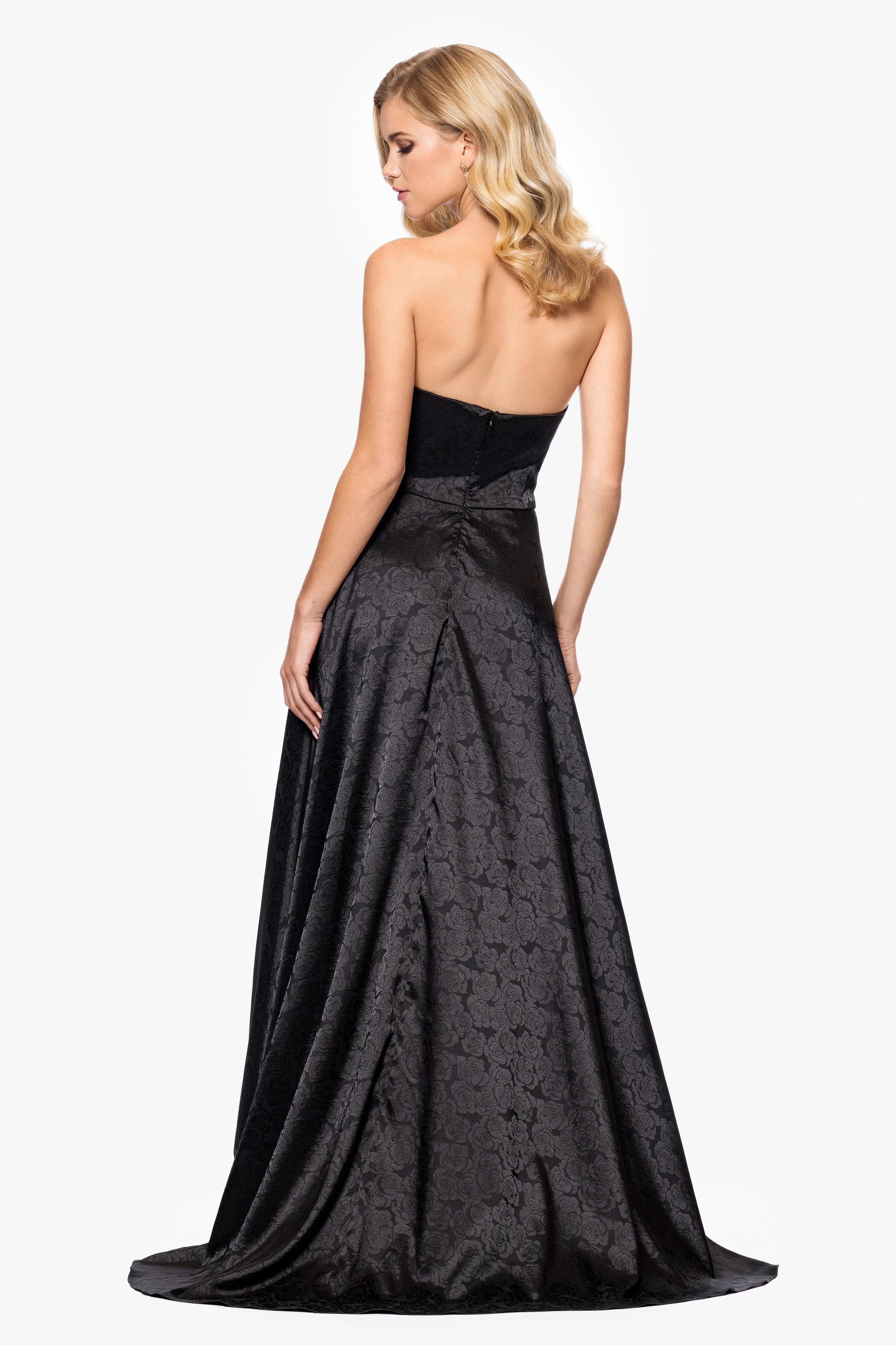 "Raquel" Long Strapless Jacquard Gown