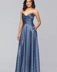 "Raquel" Long Strapless Jacquard Gown