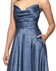 "Raquel" Long Strapless Jacquard Gown