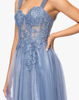 Blondie Nites "Christy" Embellished Mesh Illusion Corset Floor Length Dress
