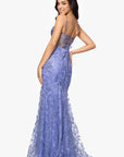 "Melanie" Long Spaghetti Strap Glitter Mesh Dress