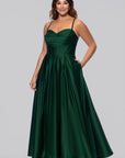 Plus "Leah" Satin Stone Cowl Neck Floor Length Gown