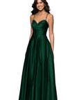 "Leah" Satin Stone Cowl Neck Floor Length Gown