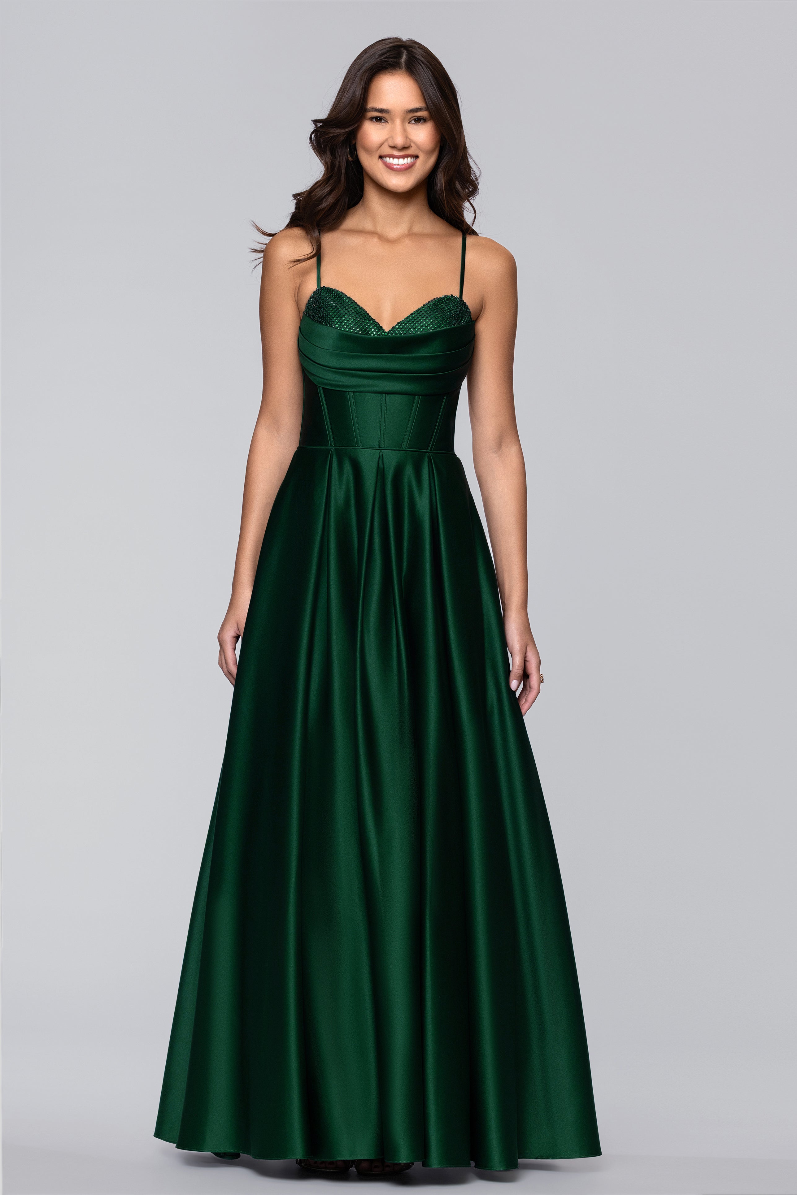 hunter green evening dress Leah Satin Stone Cowl Neck Floor Length Gown SUMMER40 Women's Size:Euro 41.5 = US 10 Shine at prom in Hm Embroidered Dress |