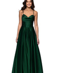 "Leah" Satin Stone Cowl Neck Floor Length Gown