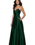 "Leah" Satin Stone Cowl Neck Floor Length Gown