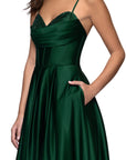 "Leah" Satin Stone Cowl Neck Floor Length Gown