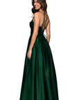"Leah" Satin Stone Cowl Neck Floor Length Gown
