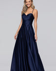 "Leah" Satin Stone Cowl Neck Floor Length Gown