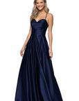 "Leah" Satin Stone Cowl Neck Floor Length Gown