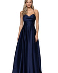"Leah" Satin Stone Cowl Neck Floor Length Gown