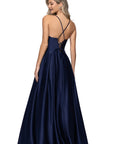 "Leah" Satin Stone Cowl Neck Floor Length Gown