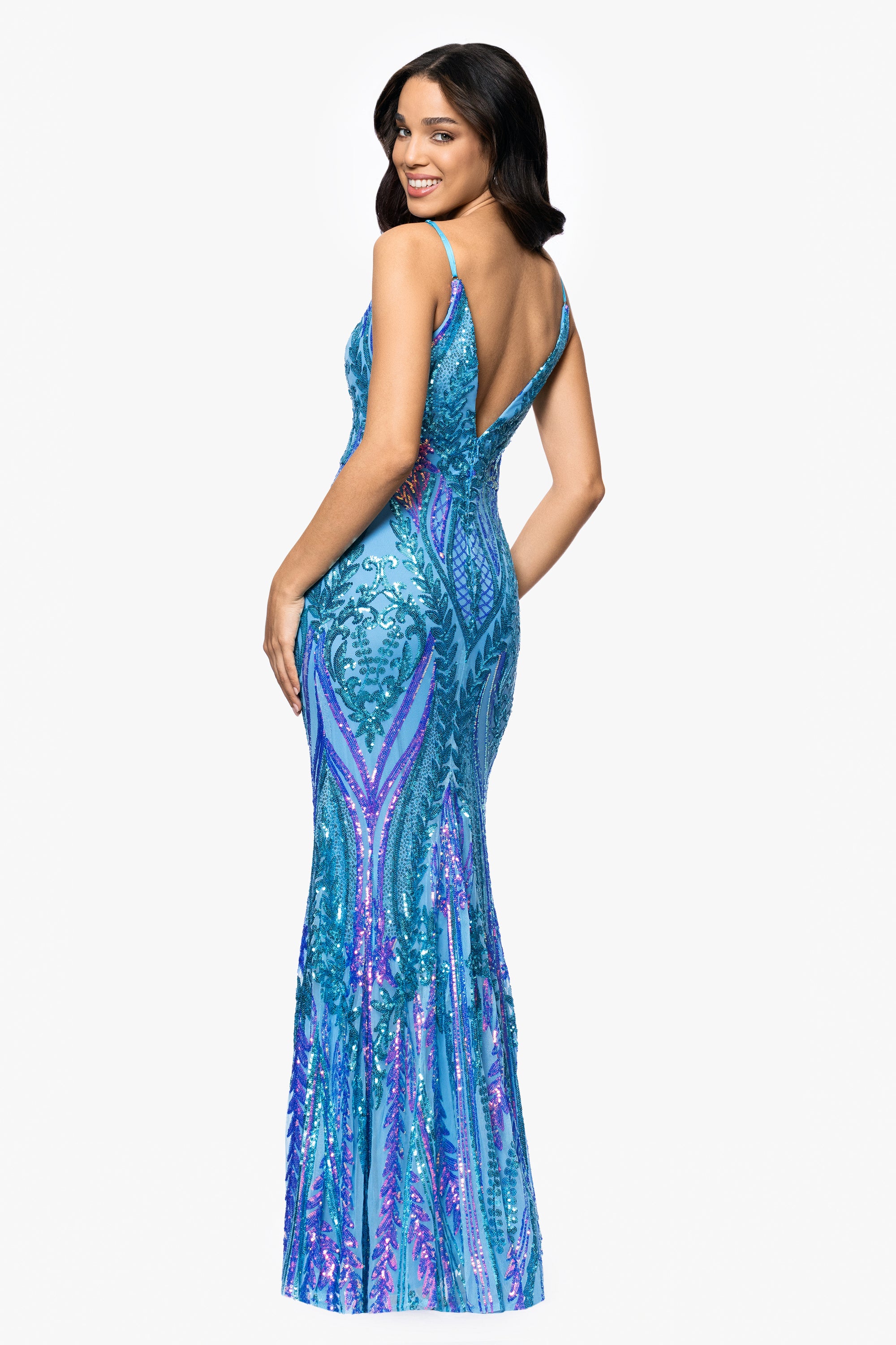 "Christine" Spaghetti Strap Floor Length Sequin Dress