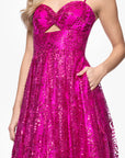 "Anya" Long Glitter Mesh Keyhole Cutout Ballgown