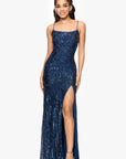 "Cleo" Long Square Neck Sequin Pattern Dress