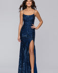 "Cleo" Long Square Neck Sequin Pattern Dress