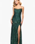 "Cleo" Long Square Neck Sequin Pattern Dress