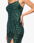 "Cleo" Long Square Neck Sequin Pattern Dress
