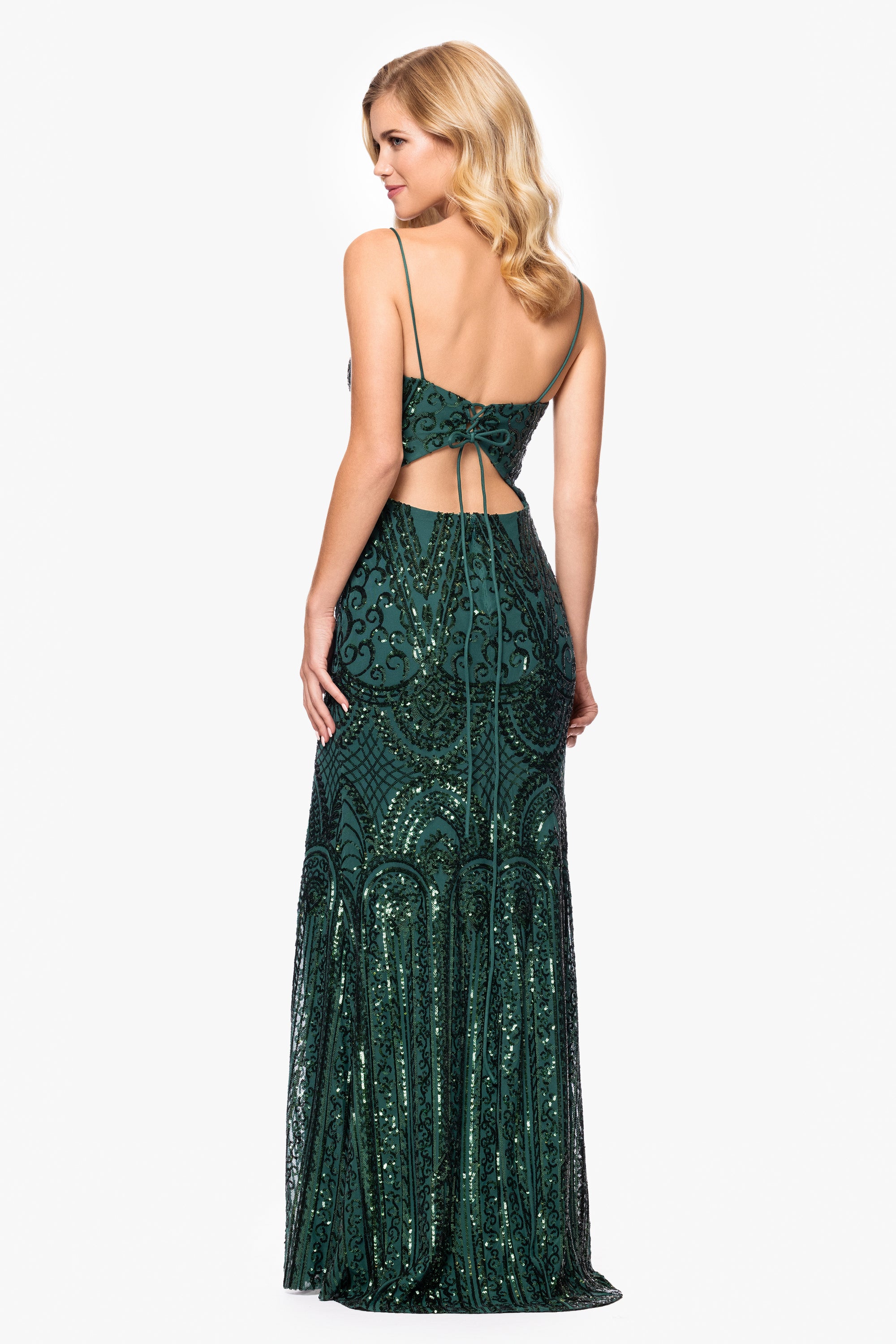 "Cleo" Long Square Neck Sequin Pattern Dress