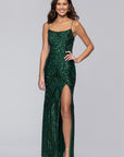 "Cleo" Long Square Neck Sequin Pattern Dress